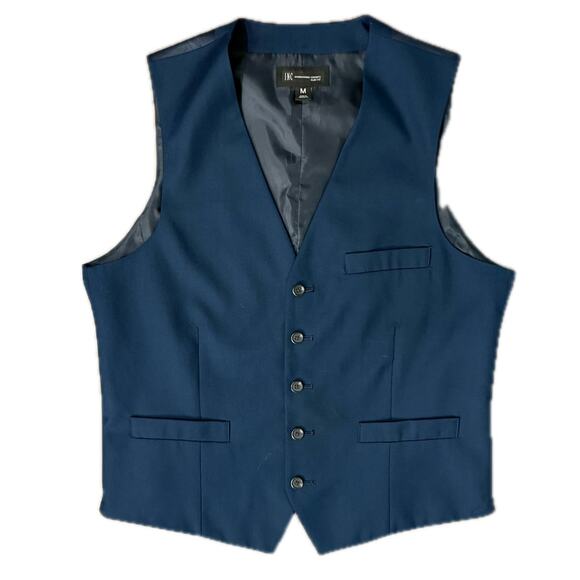 INC International Concepts Navy Blue Slim Fit Button Up Pockets Suit Vest size M - Picture 1 of 11